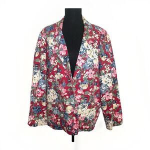 VTG Gotcha Covered Denim Blazer Floral Red Jacket Colorful‎ Cotton Women XL